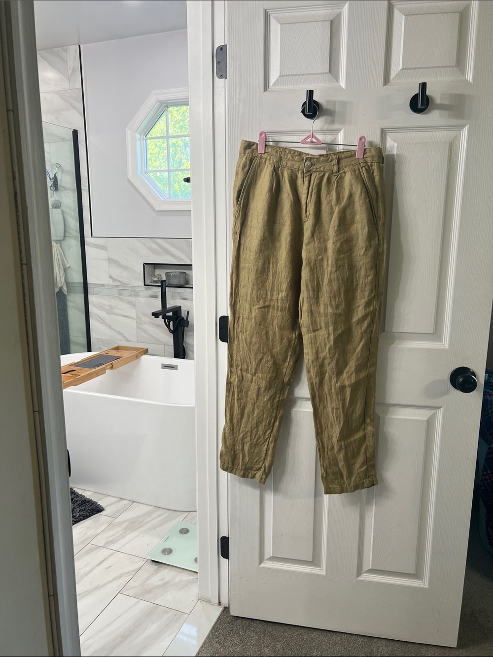 Zara 100% Linen Relaxed Tapered Pants Tan Khaki Size 29